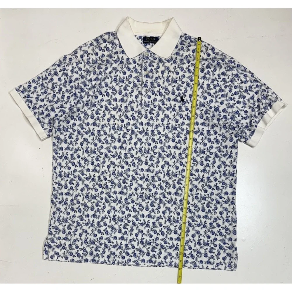 Polo Ralph‎ Lauren Shirt Mens 1XB White Blue All Over Print Floral Pony Classic